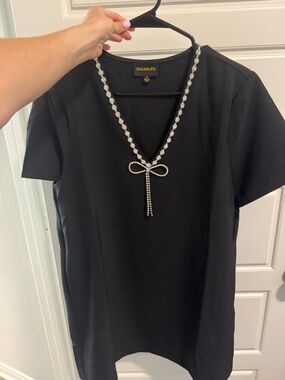 Sugarlips Black V-Neck Dress with Rhinestone Bow Detail
